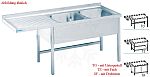CNS Spülcenter 2 Becken T600 B1500 600mm Überstand mit Fach
