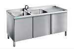 CNS Spültisch aufgekantet 2 Becken T600 B1800 mit Drehtüren