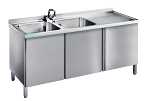 CNS Spültisch aufgekantet 2 Becken T700 B1600 mit Drehtüren